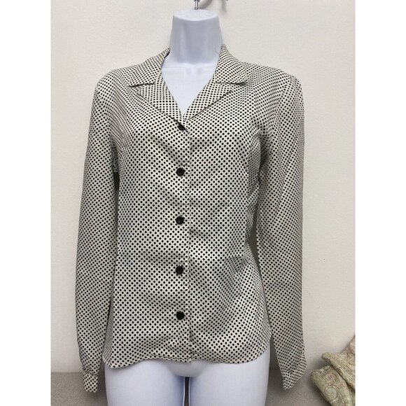 Tops - Vintage‎ Woman’s Long Sleeve Polka Dot Blouse Front Button Size 14.